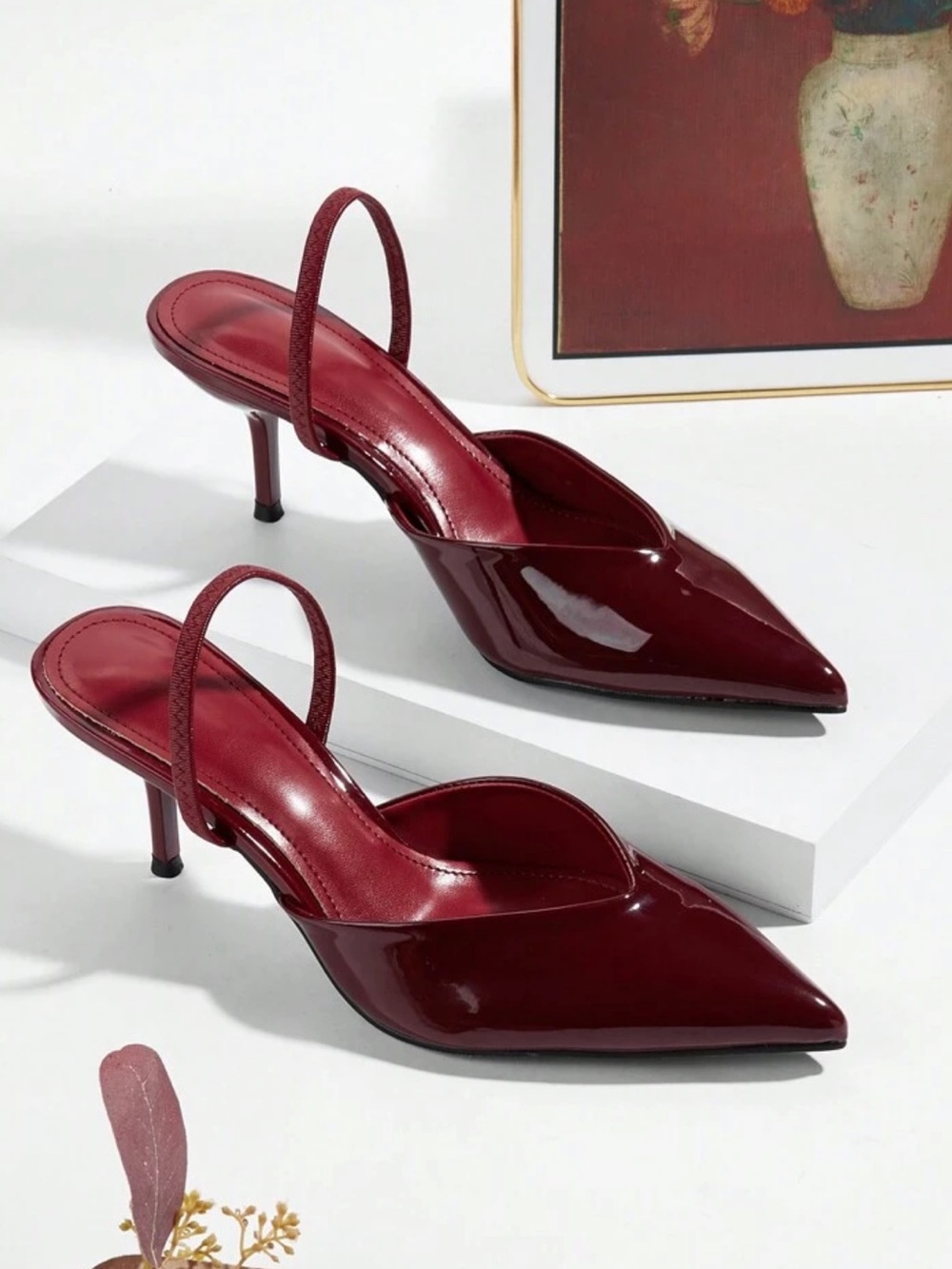 Sleek Pointed Slingback Heels in Burgundy